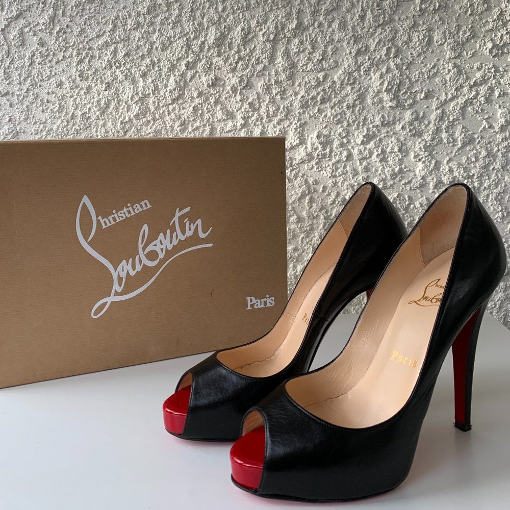 Christian Louboutin Leather Pumps / Calf Leather Peep Toe Stilettos Sz 37